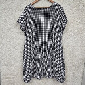 Kozan Gingham Seersucker Shift Dress Women XL Black White Textured Pockets